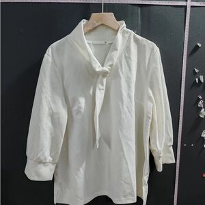 Chic Cream Blouse with Tie Neck